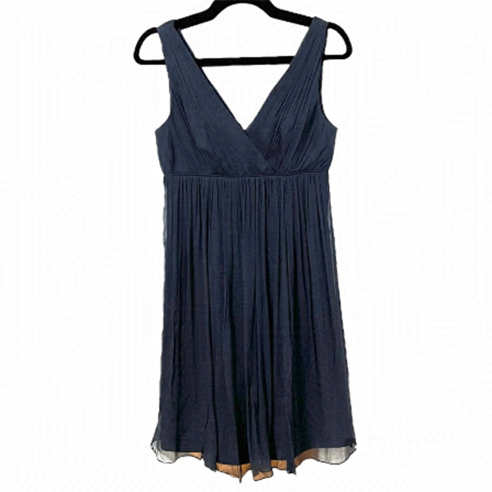 J. CREW Brigitte Navy Silk Chiffon V-Neck Empire Dress Size 2